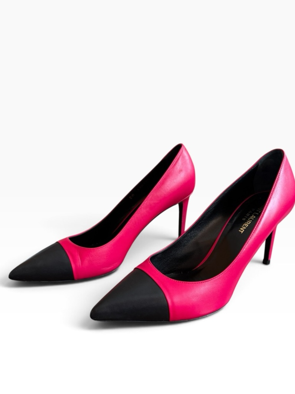 Saint Laurent Zoe Cap-Toe Leather Stiletto Heel Pumps Pink/Black EU 39.5 US 9.5